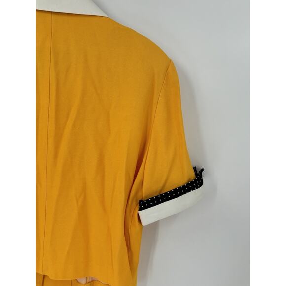 Vintage Nine 2 Nine Blouse Womens 16 Gold Yellow Double Collar Polka Dot Union - Picture 9 of 16